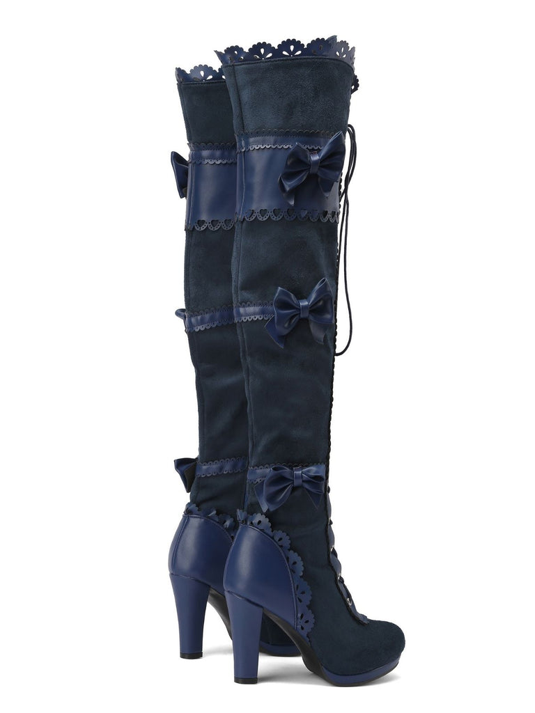 Vintage Bow Lace-Up High Heel Long Boots