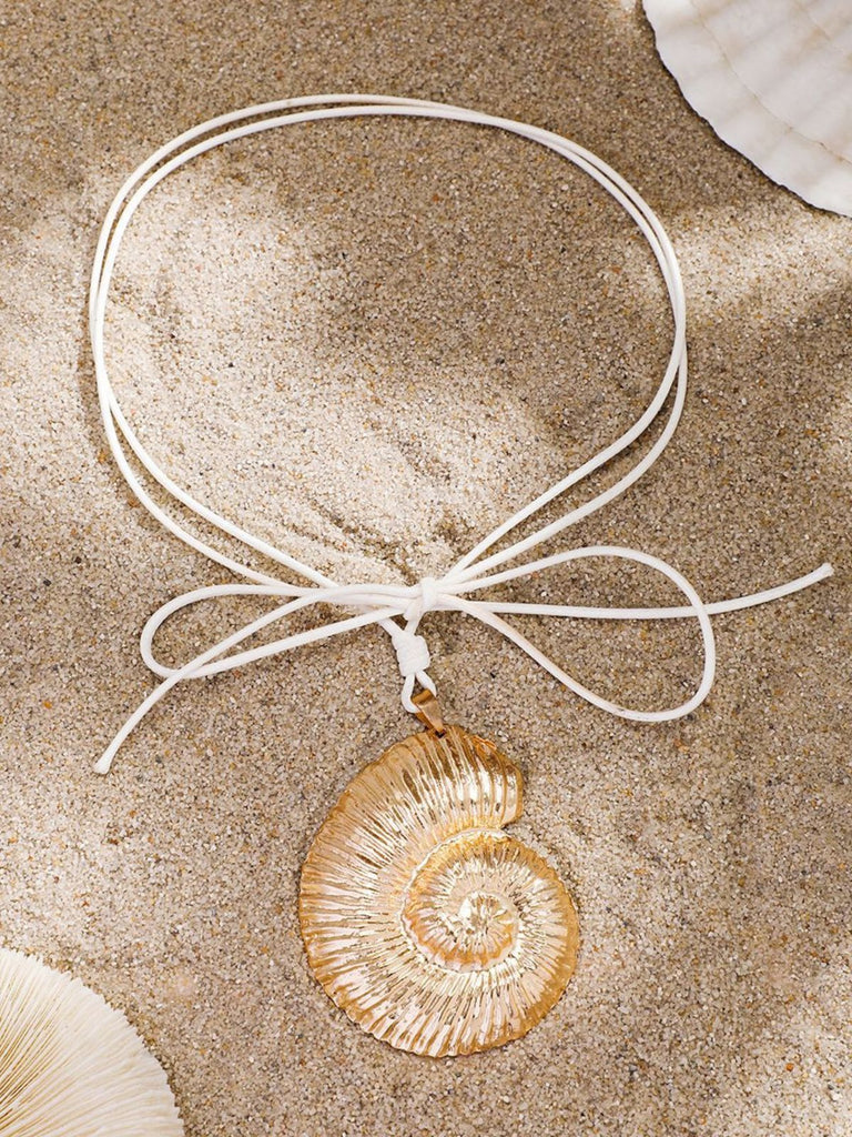 Conch Starfish Pendant Leather Cord Necklace