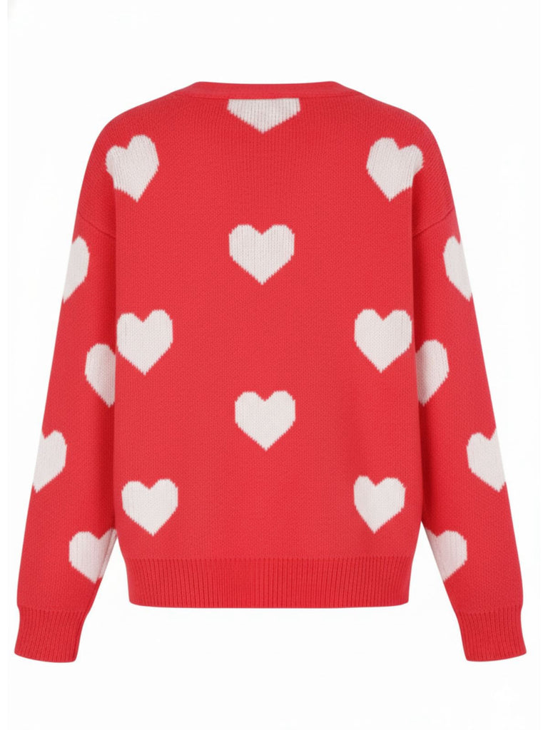 1950s Valentine's Day Heart Print Knit Cardigan