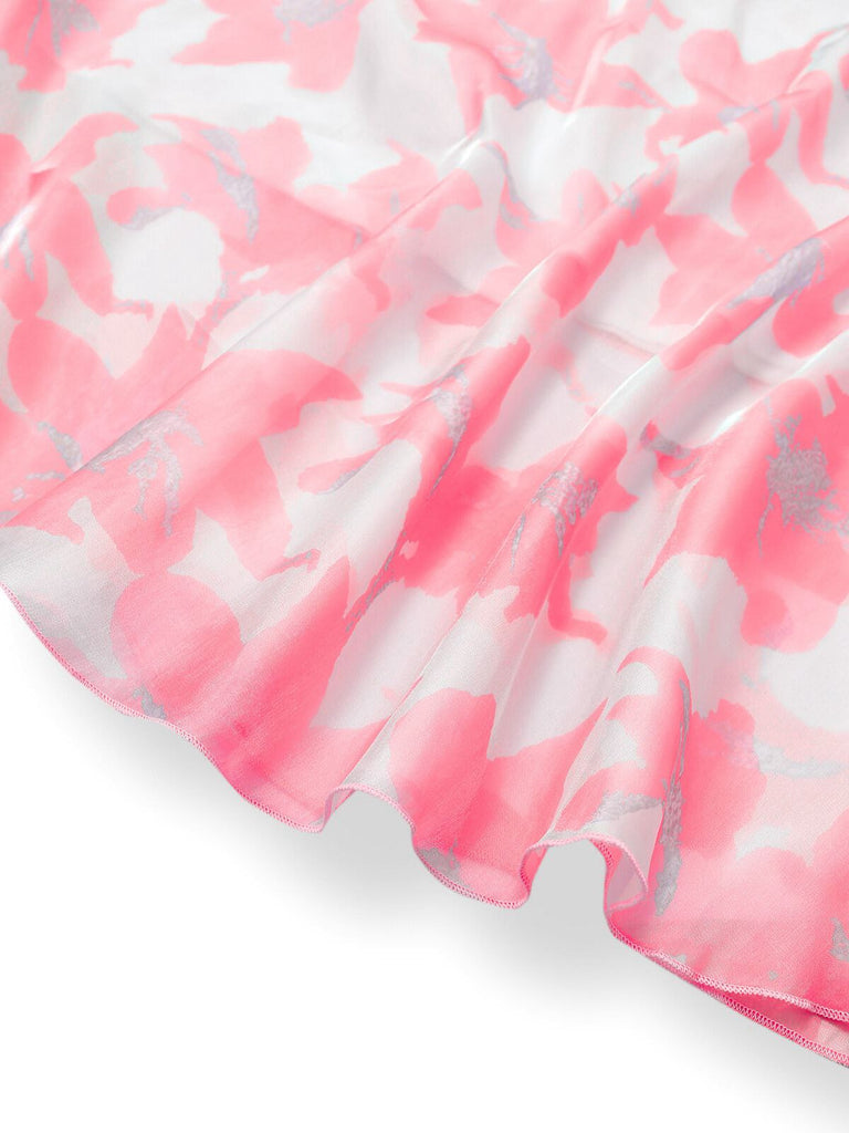1930s Bow Organza Floral Spaghetti Straps Dress