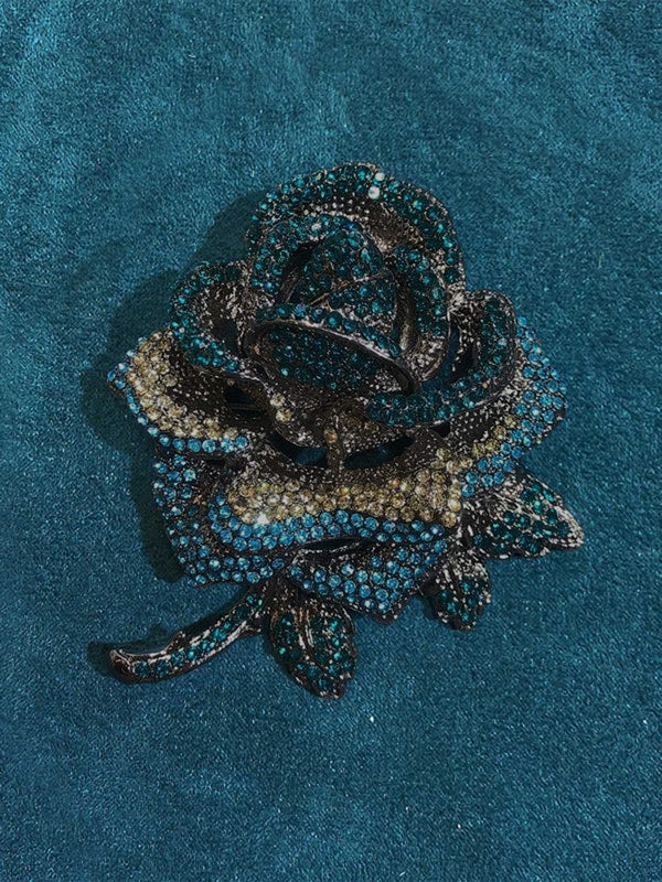 Vintage Rhinestones Rose Brooch