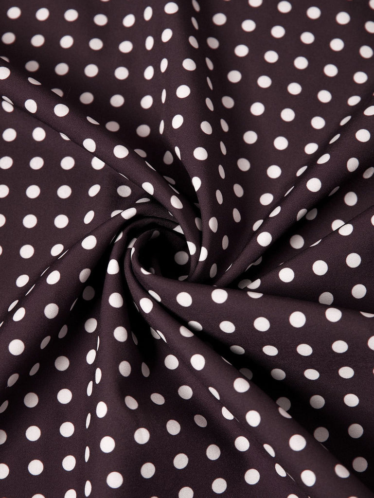 Brown 1980s V-Neck Polka Dot Tie Spaghetti Strap Dress