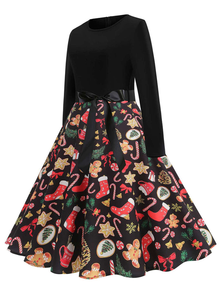 Black 1950s Christmas Gingerbread & Candy Cane Dress