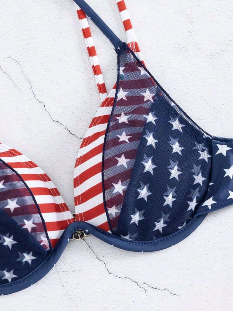 Blue & Red 1950s Stars & Stripes Bikini Top