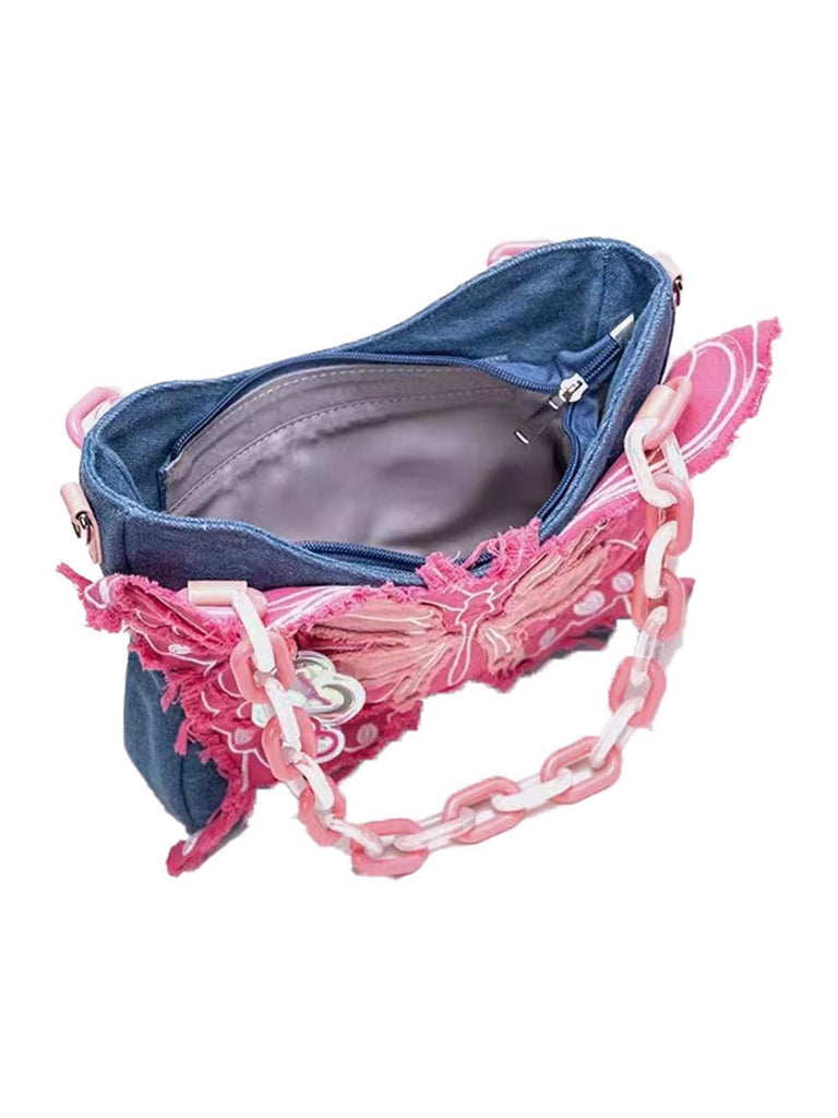 Pink Ripped Denim 3D Butterfly Novelty Bag