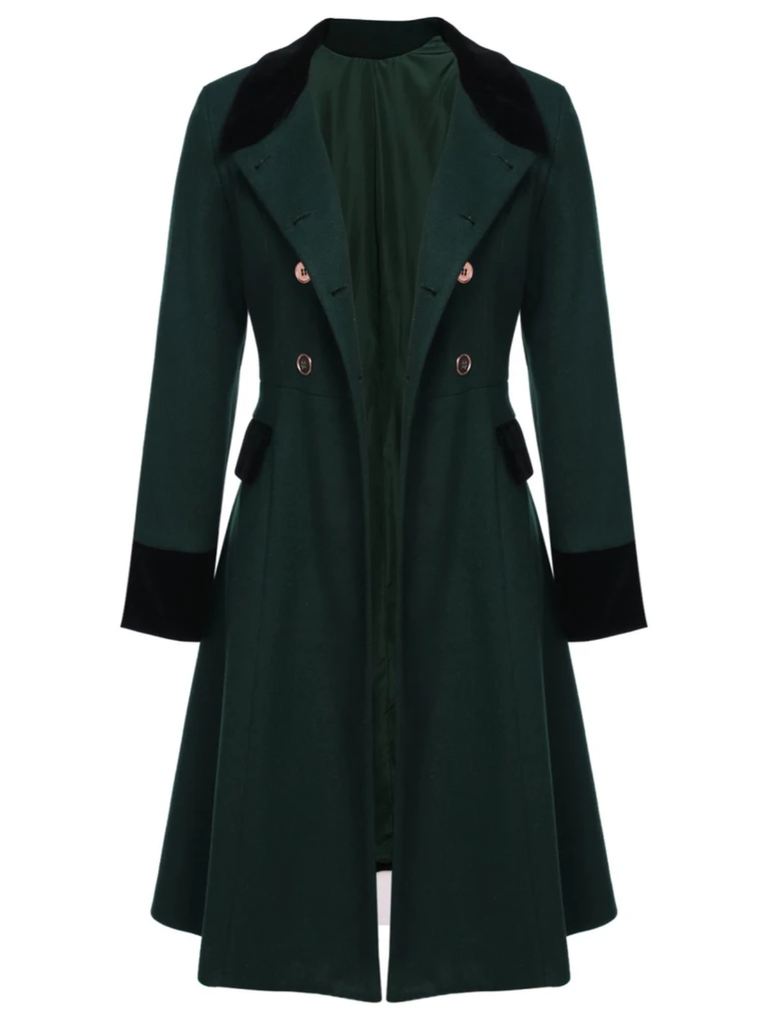 Dark Green 1940s Solid Button Coat