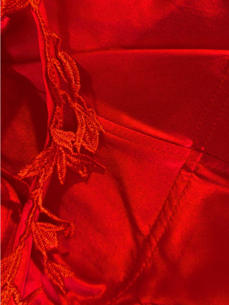 Red 1930s Spaghetti Strap Lace Tulle Maxi Dress