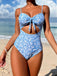 Blue 1950s Spaghetti Straps Hollow Floral Swimsuit