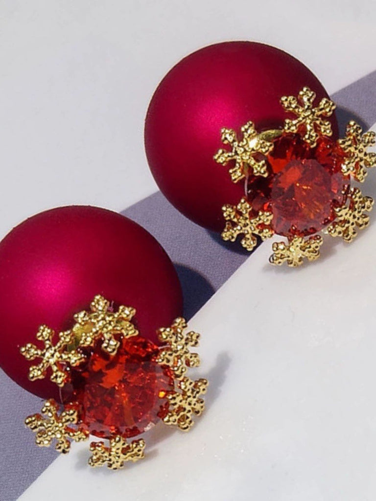 Christmas Red Gem Snowflake Stud Earrings
