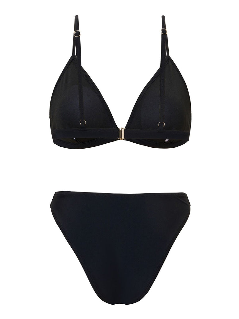 1960s Solid Mesh Plunge Bikini Set & Cover-Up