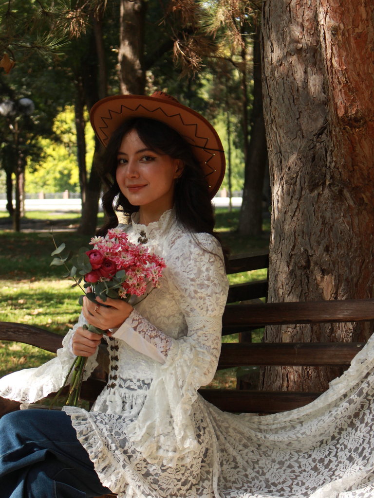 White 1980s Gigot Sleeve Victorian Lace Dress