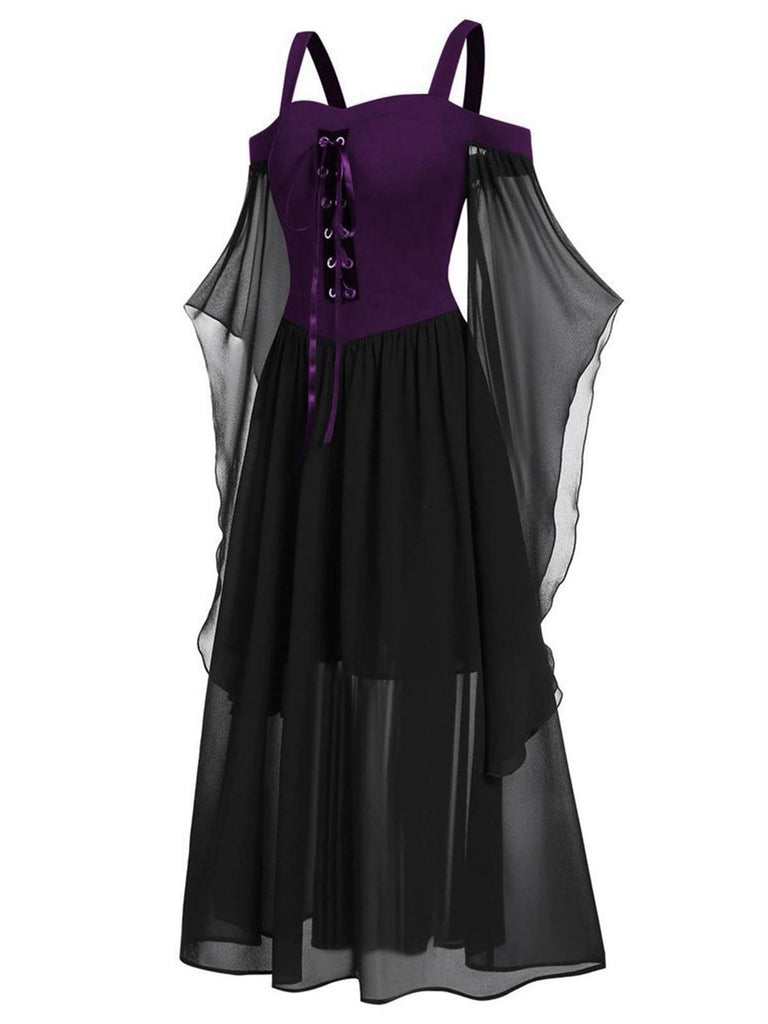 1950s Halloween Witch Transparent Sleeves Strap Dress