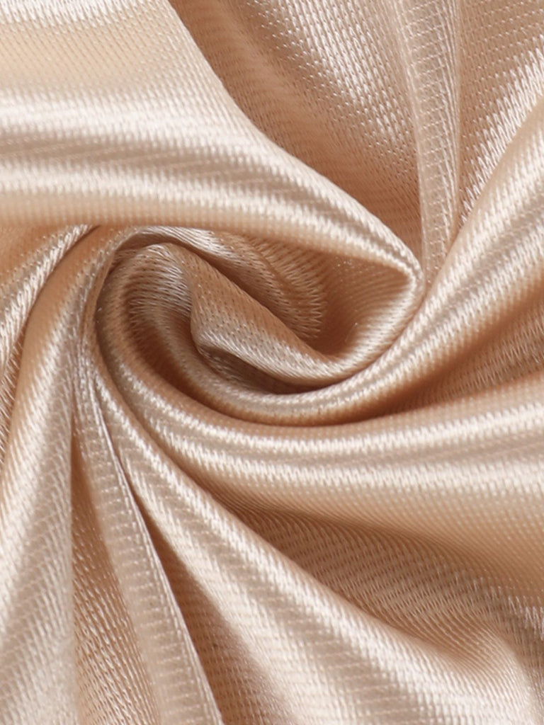 Champagne 1930s Off Shoulder Slit Satin Dress