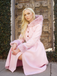 Pink 1950s Faux-Wool Hooded Button Coat
