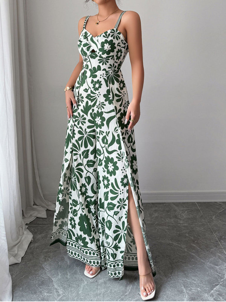 1970s Floral Boho Style Suspender Jumpsuit