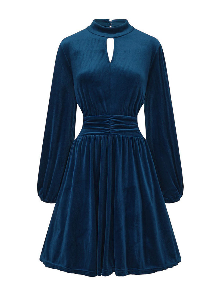 1940s Velvet Cutout Pleated Lantern Sleeve Dress