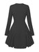 1950s Sweetheart Neck Long Sleeve Solid Pleated Dress