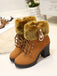 Vintage Nubuck Leather Plush Chunky Heel Boots