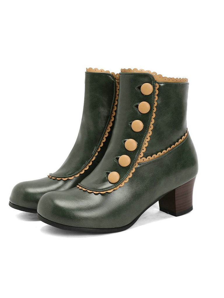 Vintage Faux Fur Lining Chunky Heel Short Boots