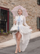 White 1980s Gigot Sleeve Victorian Lace Dress
