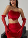 2PCS Red 1980s Velvet Heart Cutout Crop Top & Skirt