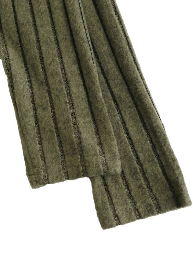 Olive Green 1960s Plaid Accent Button Detail Ribbed Dress