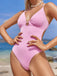 Pink 1950s Spaghetti Strap High-Leg Solid Swimsuit