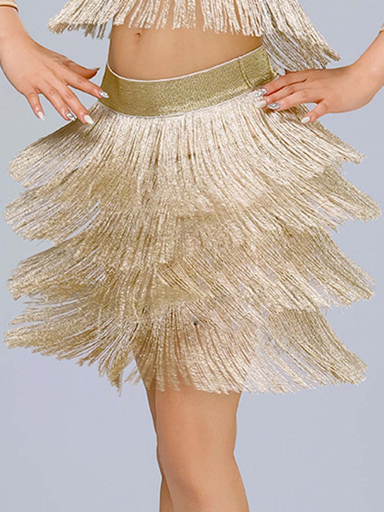 1920s Fringe Solid Elastic Waist Skirt