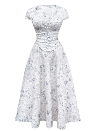 1940s Floral Crinkle-Jacquard Waistband Dress