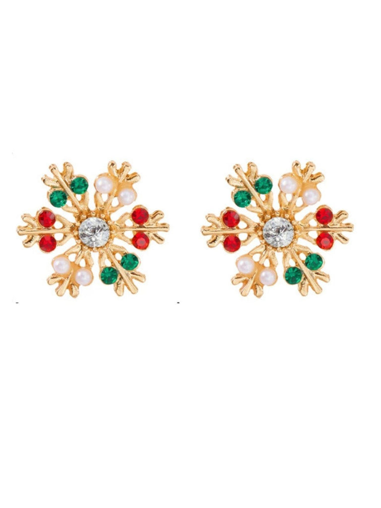 Vintage Christmas Snowflake Rhinestone Earrings