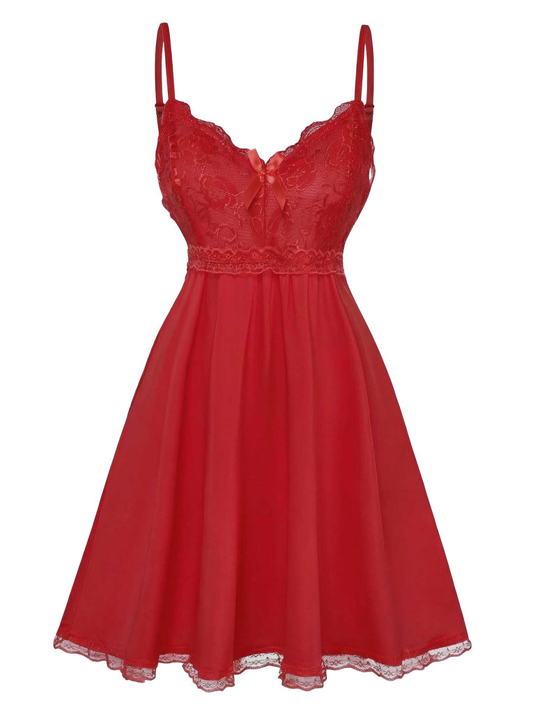 1940s Spaghetti Strap Lace Bow Nightgown