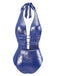 Blue 1970s Shimmery Halter Pearl One-Piece Swimsuit