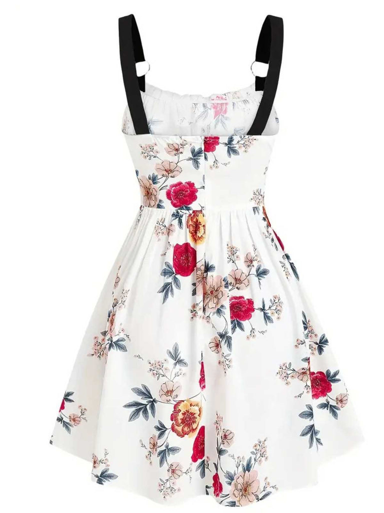 1950s Strap Floral Butterflies Lace-Up Corset Dress