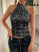 Metallic 1970s Halter Sequin Sleeveless Top