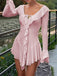 Pink 1960s V-Neck Ruffle Flared Sleeve Dress