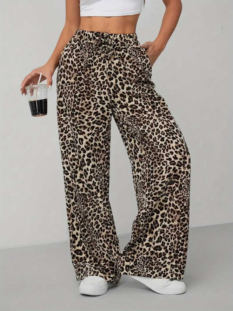 1970s Leopard Wide-Leg Drawstring Pants