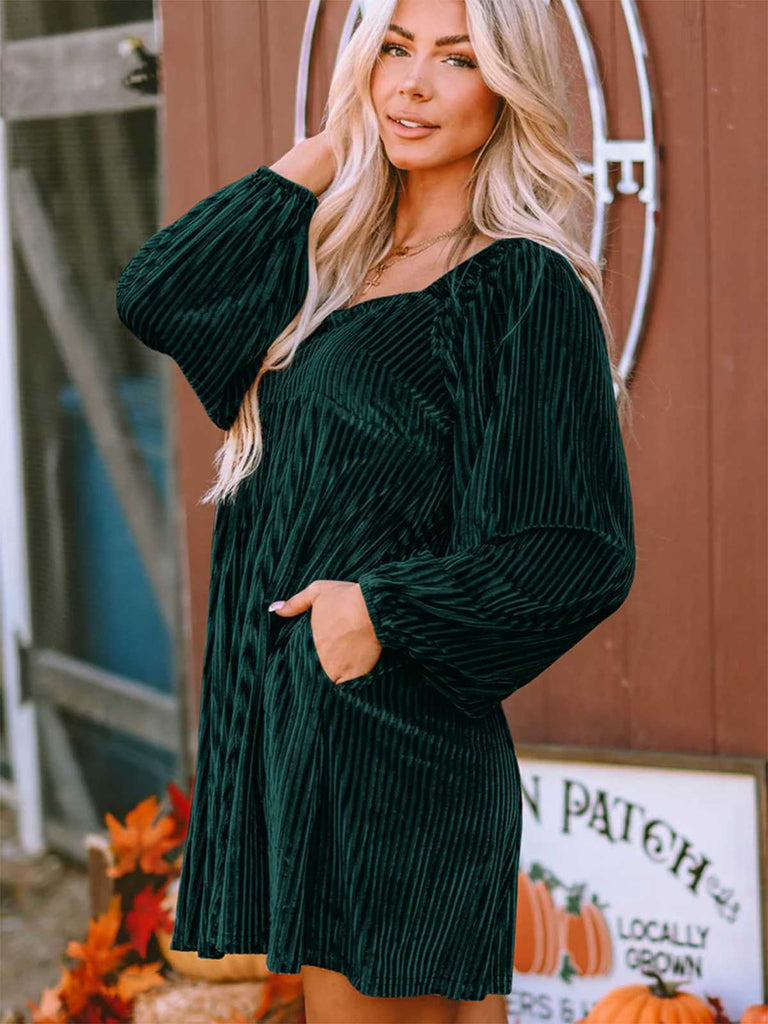 1960s Square Neck Puff Sleeve Velvet Babydoll Dress