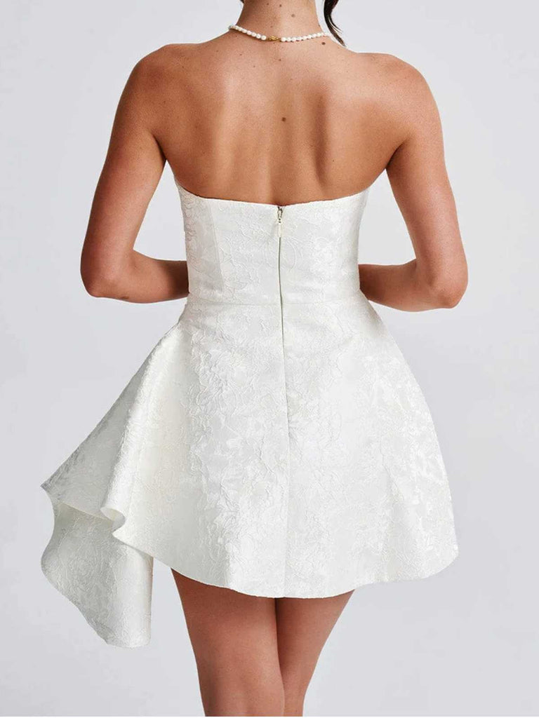 1970s Strapless Roses Jacquard Dress