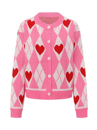 Pink 1950s Valentine Heart Knit Cardigan Sweater