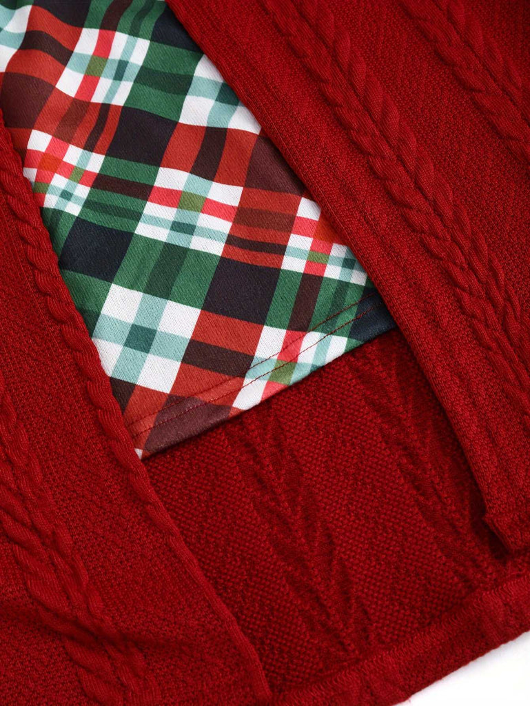 [Plus Size] 1940s Bow Plaid Knit Dress