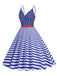 1950s V-Neck Star Stripes Flag Belted Swing Dress