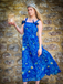 Blue 1940s Square Neck Starry Night Bow Swing Dress