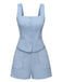 2PCS 1960s Wide Strap Button Square Neck Top & Shorts