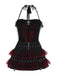 2PCS Black 1980s Gothic Steampunk Halter Cross Camisole & Mini Skirt