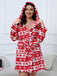 [Plus Size] 1950s Winter Print Plush Hooded Robe