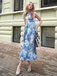 Blue 1950s All-Over Oil Painting Floral Sleeveless Dress