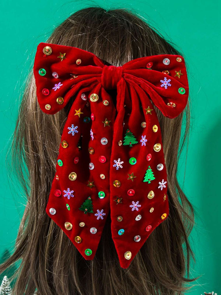 Vintage Christmas Velvet Large Bow Hairpin