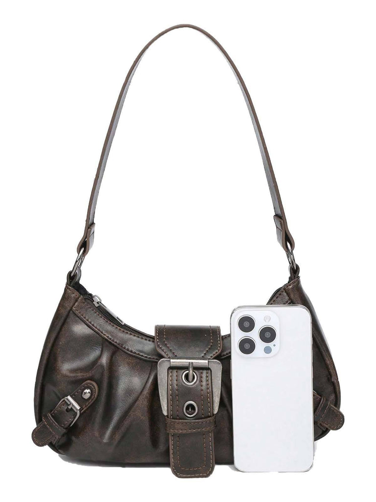 Vintage Leather Buckle Design Shoulder Bag