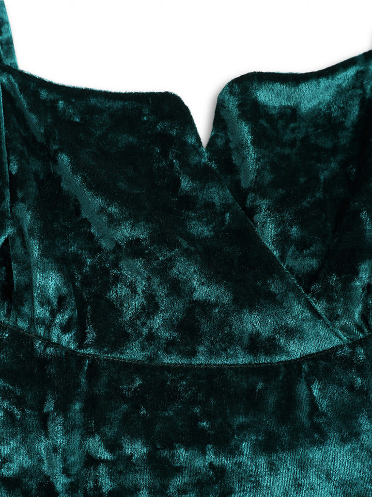 [Plus Size] 1950s Buckle Strap Velvet Sleeveless Dress