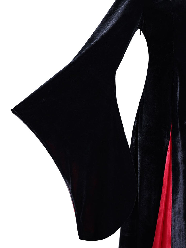 1930s Velvet Bell-Sleeve Wednesday Addams Style Dress